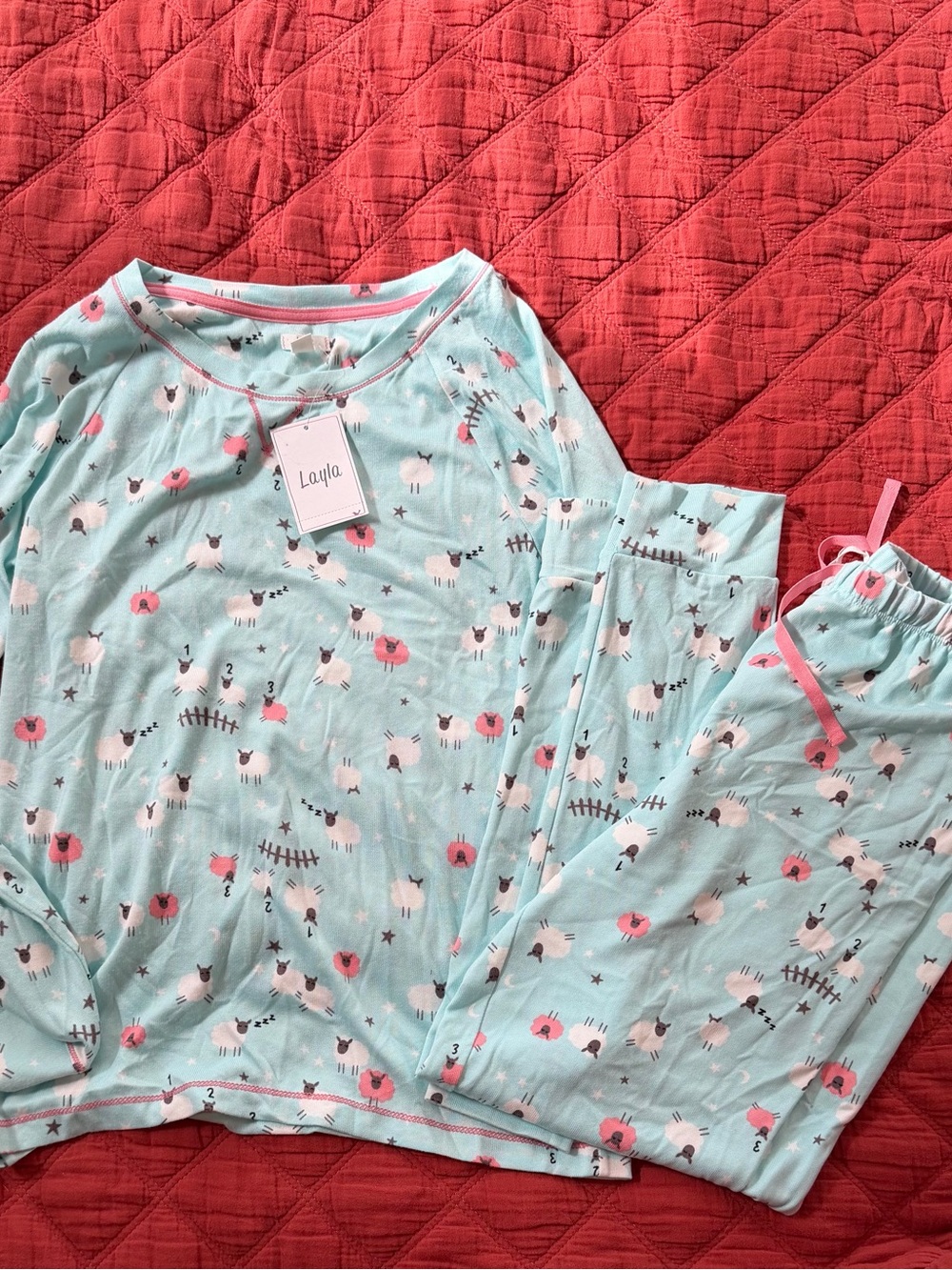 Layla Light Blue Sheep-Print Women's Pajama Set